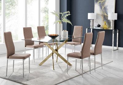 Furniturebox Uk Leonardo 6 Gold Dining Table And 6 Cappuccino Milan Chairs from B&Q