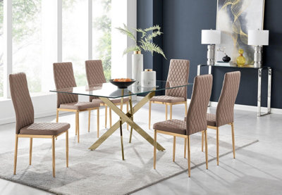 Furniturebox Uk Leonardo 6 Gold Dining Table And 6 Cappuccino Gold Leg Milan Chairs from B&Q