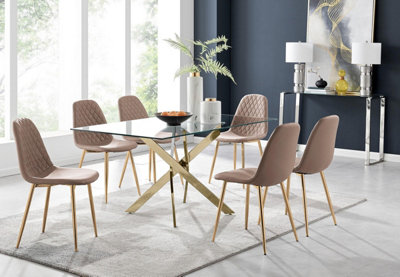 Furniturebox Uk Leonardo 6 Gold Dining Table And 6 Cappuccino Corona Gold Leg Chairs from B&Q