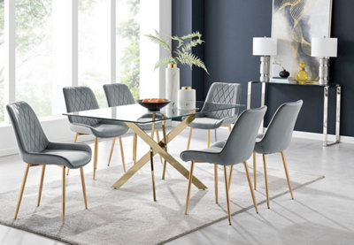 Furniturebox Uk Leonardo 6 Gold Dining Table And 6 Grey Pesaro Gold Leg Chairs from B&Q