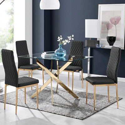 Furniturebox Uk Leonardo 4 Gold Dining Table And 4 Black Gold Leg Milan Chairs from B&Q