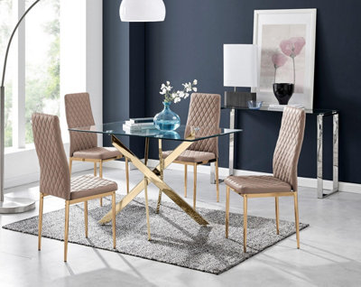 Furniturebox Uk Leonardo 4 Gold Dining Table And 4 Cappuccino Gold Leg Milan Chairs from B&Q