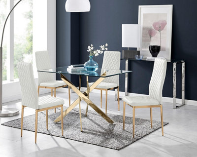 Furniturebox Uk Leonardo 4 Gold Dining Table And 4 White Gold Leg Milan Chairs from B&Q