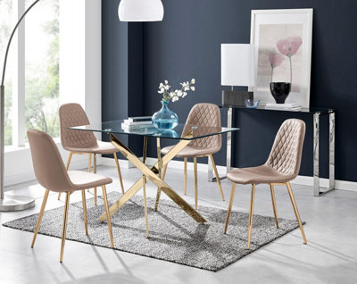 Furniturebox Uk Leonardo 4 Gold Dining Table And 4 Cappuccino Corona Gold Leg Chairs from B&Q