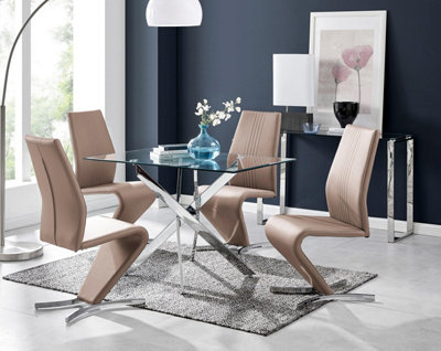 Furniturebox Uk Leonardo Glass And Chrome Metal Dining Table And 4 Cappuccino Beige Willow Chairs Set from B&Q