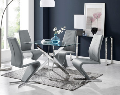 Furniturebox Uk Leonardo Glass And Chrome Metal Dining Table And 4 Elephant Grey Willow Chairs Set from B&Q