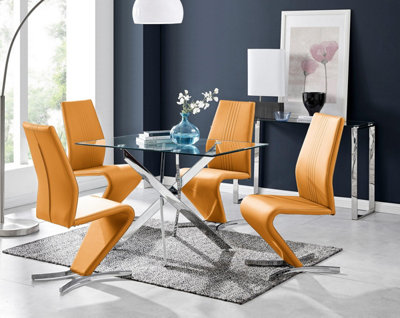Furniturebox Uk Leonardo Glass And Chrome Metal Dining Table And 4 Mustard Yellow Willow Chairs Set from B&Q