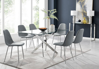 Furniturebox Uk Leonardo Glass And Chrome Metal Dining Table And 6 Elephant Grey Corona Silver Chairs from B&Q