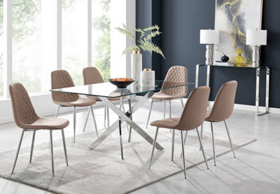 Furniturebox Uk Leonardo Glass And Chrome Metal Dining Table And 6 Cappuccino Beige Corona Silver Chairs from B&Q