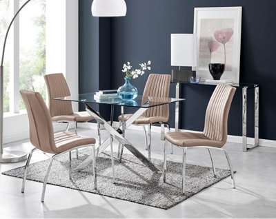 Furniturebox Uk Leonardo Glass And Chrome Metal Dining Table And 4 Cappuccino Beige Isco Chairs Set from B&Q