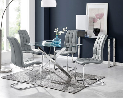 Furniturebox Uk Leonardo Glass And Chrome Metal Dining Table And 4 Elephant Grey Murano Chairs Set from B&Q