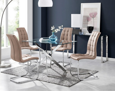 Furniturebox Uk Leonardo Glass And Chrome Metal Dining Table And 4 Cappuccino Beige Murano Chairs Set from B&Q