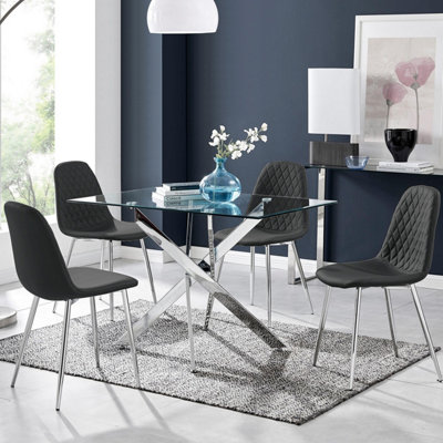 Furniturebox Uk Leonardo Glass And Chrome Metal Dining Table And 4 Black Corona Silver Chairs Set from B&Q