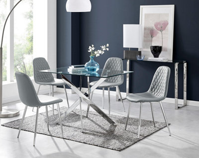 Furniturebox Uk Leonardo Glass And Chrome Metal Dining Table And 4 Elephant Grey Corona Silver Chairs Set from B&Q