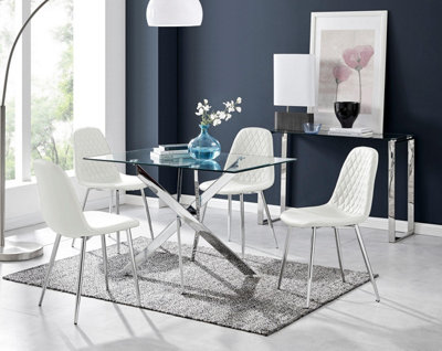 Furniturebox Uk Leonardo Glass And Chrome Metal Dining Table And 4 White Corona Silver Chairs Set from B&Q