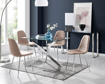Furniturebox Uk Leonardo Glass And Chrome Metal Dining Table And 4 Cappuccino Beige Corona Silver Chairs Set from B&Q