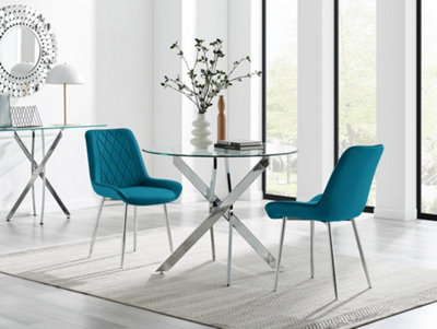 Furniturebox Blue/Silver Uk Novara Round Dining Table And 2 Pesaro Leg Chairs 100Cm