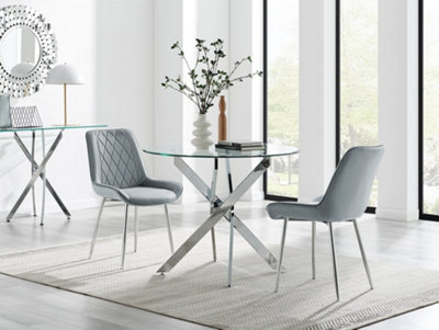 Furniturebox Uk Novara 100Cm Round  Dining Table And 2 Grey Pesaro Silver Leg Chairs from B&Q