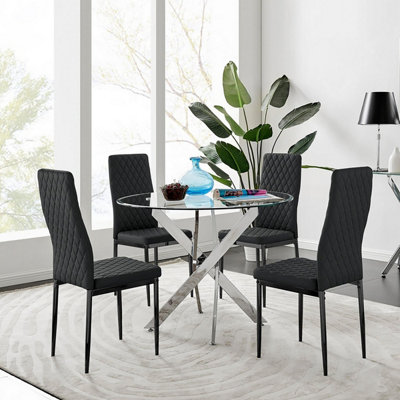 Furniturebox Black Uk Novara Round Dining Table And 4 Milan Leg Chairs 100Cm