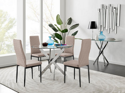 B&Q -  Uk Novara 100Cm Round  Dining Table And 4 Cappuccino Milan Black Leg Chairs
