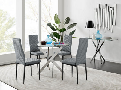 Furniturebox Uk Novara 100Cm Round  Dining Table And 4 Grey Milan Black Leg Chairs from B&Q
