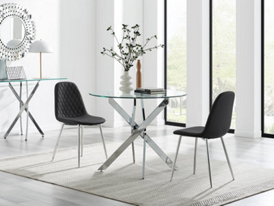 Furniturebox Uk Novara 100Cm Round Dining Table & 2 Black Corona Silver Chairs from B&Q