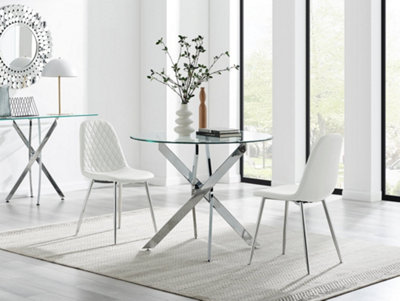 Furniturebox Uk Novara 100Cm Round Dining Table & 2 White Corona Silver Chairs from B&Q