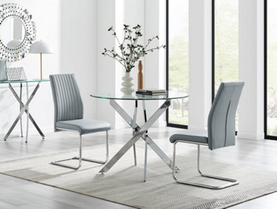 B&Q -  Uk Novara 100Cm Round Dining Table & 2 New Grey Lorenzo Chairs