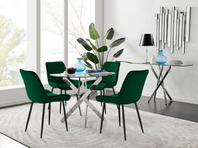 Furniturebox Uk Novara 100Cm Round Dining Table And 4 Green Pesaro Black Leg Chairs from B&Q