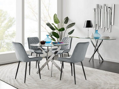 B&Q -  Uk Novara 100Cm Round Dining Table And 4 Grey Pesaro Black Leg Chairs
