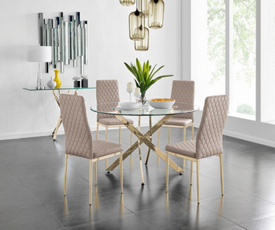 Furniturebox Uk Novara 120Cm Gold Round Dining Table And 4 Cappuccino Gold Leg Milan Chairs from B&Q