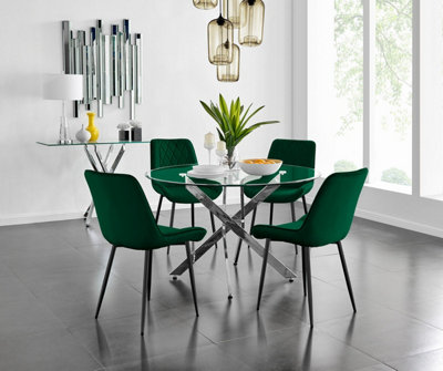 Furniturebox Uk Novara 120Cm Round Dining Table And 4 Green Pesaro Black Leg Chairs from B&Q