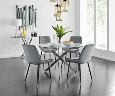 Furniturebox Uk Novara 120Cm Round Dining Table And 4 Grey Pesaro Black Leg Chairs from B&Q
