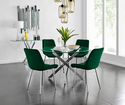 Furniturebox Uk Novara 120Cm Round Dining Table And 4 Green Pesaro Silver Leg Chairs from B&Q