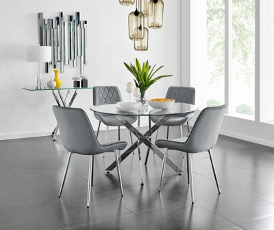 Furniturebox Grey/Silver Uk Novara Round Dining Table And 4 Pesaro Leg Chairs 120Cm
