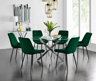 Furniturebox Uk Novara 120Cm Round Dining Table And 6 Green Pesaro Black Leg Chairs from B&Q