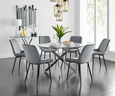 Furniturebox Uk Novara 120Cm Round Dining Table And 6 Grey Pesaro Black Leg Chairs from B&Q