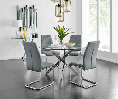 B&Q -  Novara Round Glass And Silver Metal 6 Seater Dining Table And ChairsGlass Dining Table And ChairsDining Set