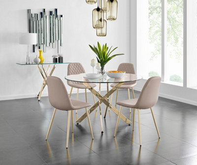 Furniturebox Uk Novara Gold Metal Large Round Dining Table And 4 Cappuccino Beige Corona Gold Chairs Set from B&Q