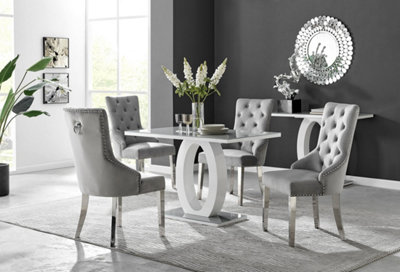 B&Q -  Giovani Rectangular Grey And White High Gloss Glass 4 Seater Dining Table And ChairsGlass Dining Table And Chairs
