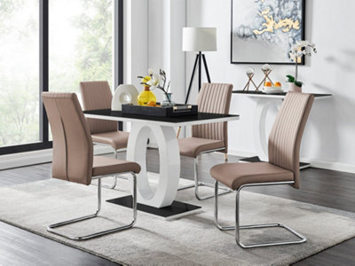 Furniturebox Giovani Rectangular 4 Seat High Gloss Halo Structural Dining Table Glass Top 4 Faux Leather Lorenzo Chairs White/Black/Beige