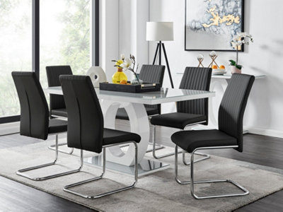 B&Q -  Giovani Rectangular Grey And White High Gloss Glass 6 Seater Large Dining Table And ChairsDining Table And 6 Chairs
