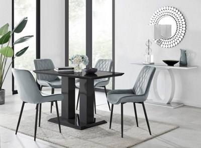 Furniturebox Imperia 4 Modern Black High Gloss Dining Table And 4 Grey Pesaro Black Leg Chairs from B&Q