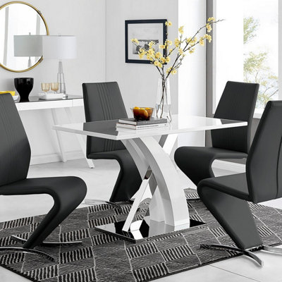 Furniturebox Uk Atlanta White High Gloss And Chrome Metal Rectangle Dining Table And 4 Black Willow Dining Chairs Set from B&Q