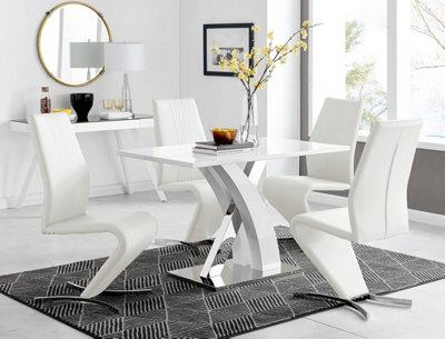 Furniturebox Uk Atlanta White High Gloss And Chrome Metal Rectangle Dining Table And 4 White Willow Dining Chairs Set from B&Q