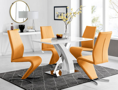 Furniturebox Uk Atlanta White High Gloss And Chrome Metal Rectangle Dining Table And 4 Mustard Willow Dining Chairs Set from B&Q