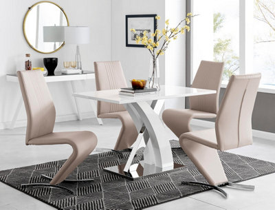 Furniturebox Uk Atlanta White High Gloss And Chrome Metal Rectangle Dining Table And 4 Cappuccino Beige Willow Dining Chairs Set from B&Q