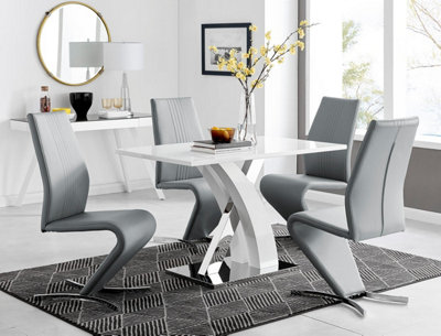 Furniturebox Uk Atlanta White High Gloss And Chrome Metal Rectangle Dining Table And 4 Elephant Grey Willow Dining Chairs Set from B&Q