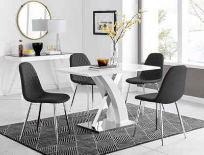 B&Q -  Uk Atlanta White High Gloss And Chrome Metal Rectangle Dining Table And 4 Black Corona Silver Dining Chairs Set