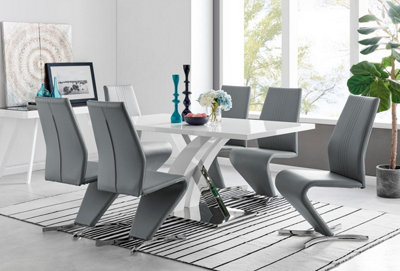 Furniturebox Uk Atlanta Modern Rectangle Chrome Metal High Gloss White Dining Table And 6 Elephant Grey Willow Chairs Set from B&Q